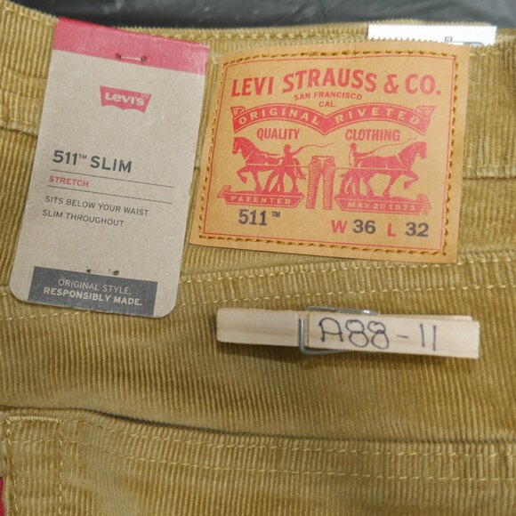 Levis 511 Slim Fit Corduroy Jeans Men's Size 36x32 Stretch Harvest Gold Beige - Picture 6 of 13